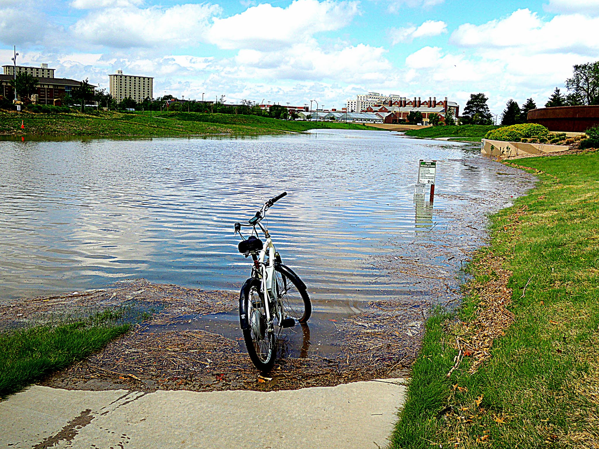 my bike in the waters of Union Plaza flooded