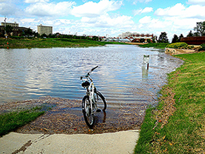 ebike front tire emerged in flood waters antelope creek Union Plaza